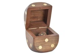 DKD Home Decor Juego de Dados Sheesham y Latón Marrón 7,5x7,5x7,5 cm