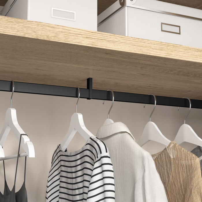 Emuca Lote de 2 barras para armario Luxe de longitud 1.15m con soportes, Aluminio y Plástico, Pintado negro texturizado