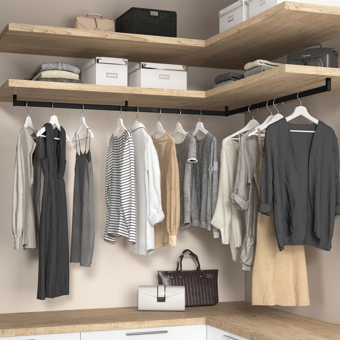 Emuca Lote de 2 barras para armario Luxe de longitud 1.15m con soportes, Aluminio y Plástico, Pintado negro texturizado