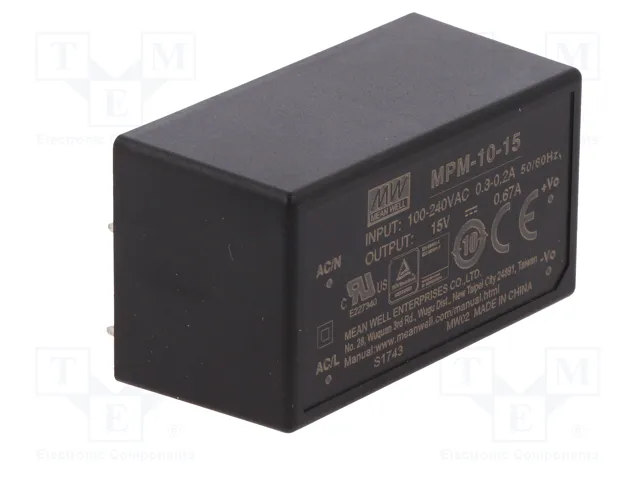 MEAN WELL MPM-10-15 Convertidor AC/DC 10W 15V DC