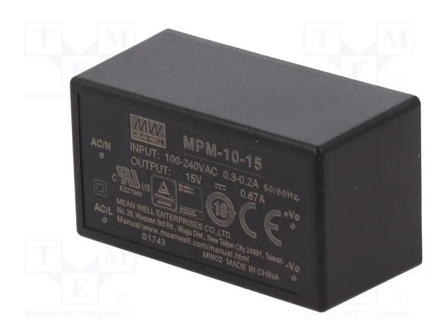 MEAN WELL MPM-10-15 Convertidor AC/DC 10W 15V DC