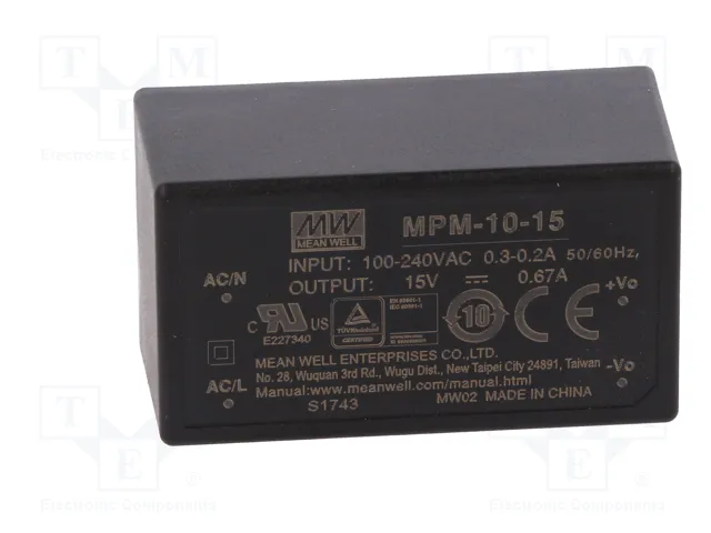 MEAN WELL MPM-10-15 Convertidor AC/DC 10W 15V DC