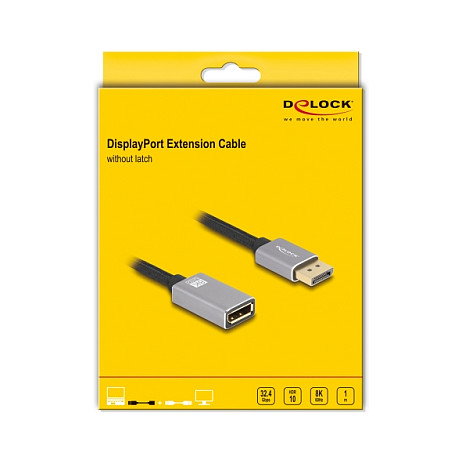DeLOCK 81079 Cable Extensión DisplayPort 1 m Gris Metálico Macho-Hembra 8K@60Hz/4K@240Hz, DP 1.4, HBR3, DSC, HDCP 2.3, 32.4 Gbps