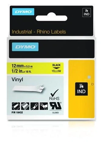 DYMO RHINO Cinta ID1-12 Negro/amarillo vinilo DYMO RHINO Cinta ID1-12 Negro/amarillo vinilo