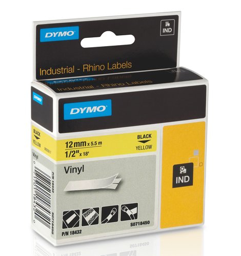 Dymo RHINO Cinta ID1-12 Negro sobre Amarillo