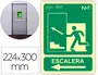 Archivo 2000 Pictograma Señal Salida Emergencia Escalera Sube Izquierda PVC Verde Luminiscente 224x300 mm