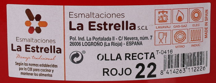 La Estrella Olla Recta con Tapa 22 cm Roja (6 Unidades)