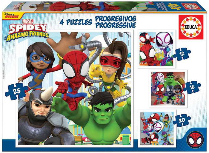 Educa Puzzle progresivos Spidey & His Amazing Friends 12-16-20-25 piezas Educa Puzzle progresivos Spidey & His Amazing Friends 12-16-20-25 piezas