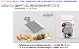 Lifestyle Rallador Inox 11x7 cm para Ajo, Nuez Moscada y Jengibre