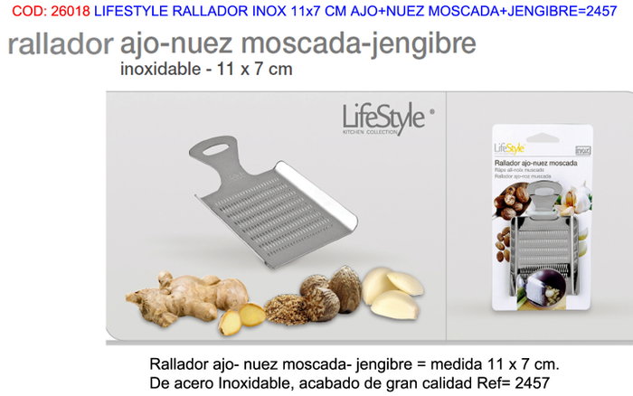 Lifestyle Rallador Inox 11x7 cm para Ajo, Nuez Moscada y Jengibre