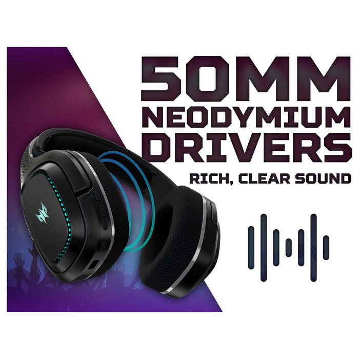 Acer Predator Galea 550 Auriculares Gaming Inalámbricos Diadema Bluetooth 5.2 + 2.4GHz RF PHR235 Negro con Micrófono Boom Extraíble