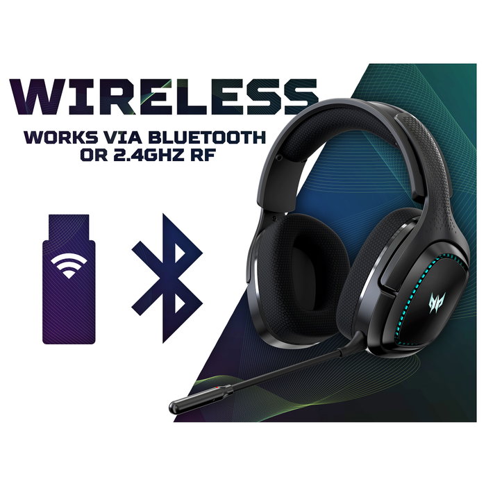 Acer Predator Galea 550 Auriculares Gaming Inalámbricos Diadema Bluetooth 5.2 + 2.4GHz RF PHR235 Negro con Micrófono Boom Extraíble