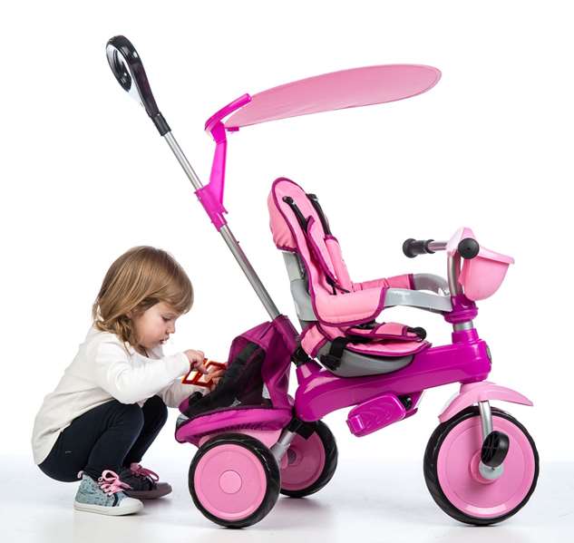Ociotrends Triciclo Ranger Rosa Acolchado con Capota y Bolso para Bebé, para Niños de 18 a 36 Meses