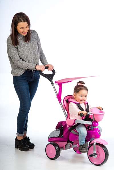 Ociotrends Triciclo Ranger Rosa Acolchado con Capota y Bolso para Bebé, para Niños de 18 a 36 Meses