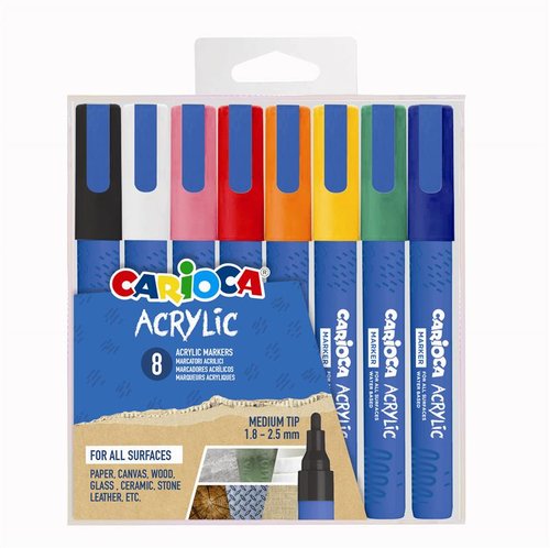 Carioca Rotulador Acrílico Paint Marker Punta Media, 8 Unidades Colores Surtidos
