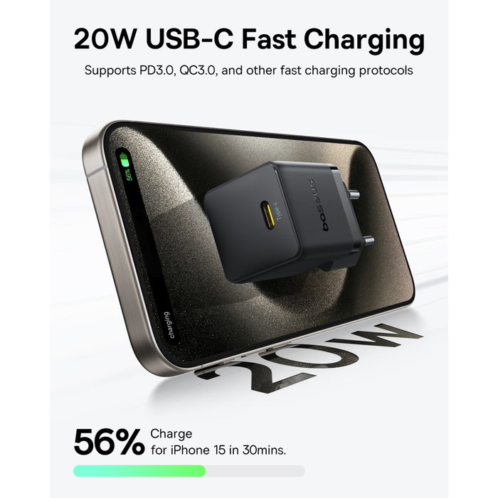 Baseus Palm Cargador Rápido 20W USB-C Negro