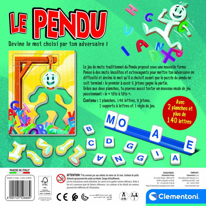 Clementoni El Ahorcado Juego de Mesa para Niños y Familias