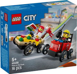 LEGO City Juego de Construcción 60383 Coche de Carreras de Pizza vs Camión de Bomberos, Set de Vehículos para Niños +6 Años