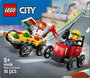LEGO City Juego de Construcción 60383 Coche de Carreras de Pizza vs Camión de Bomberos, Set de Vehículos para Niños +6 Años