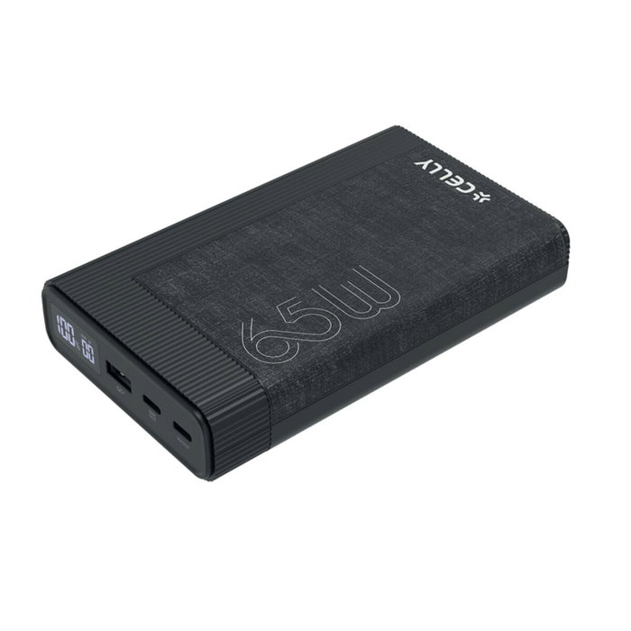 Celly Batería Externa 20000 mAh PD 65W Negro - Carga Rápida