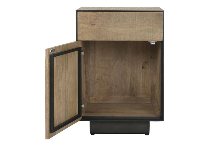 DKD Home Decor Mesita de Noche Natural Negro Mango y Metal 44 x 65 x 45 cm