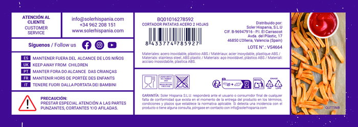 Quttin Cortador de Patatas de Acero con 2 Hojas (8 Unidades)