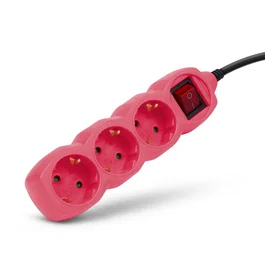 Entac Regleta de 3 tomas con interruptor, cable 1,5 m, rosa