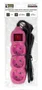 Entac Regleta de 3 tomas con interruptor, cable 1,5 m, rosa