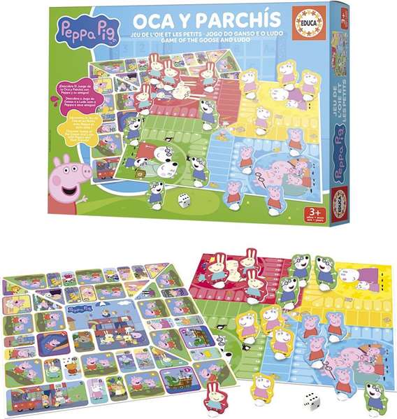 Educa Juego Parchís y Oca Peppa Pig con 4 idiomas: español, inglés, francés, portugués. Edad recomendada 3 años.