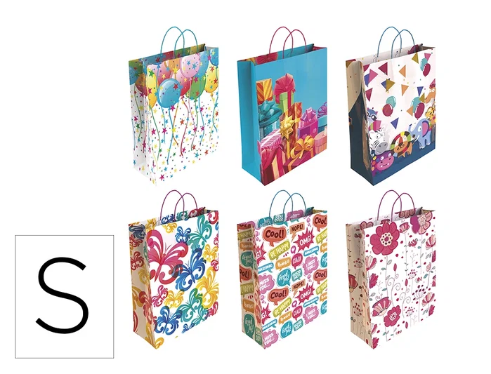 Basika Bolsas de Regalo de Papel Estucado 160 g, Pack de 24 unidades, Asa Retorcida, Todo el Año, Tamaño S (24+10x32 cm) Basika Bolsas de Regalo de Papel Estucado 160 g, Pack de 24 unidades, Asa Retorcida, Todo el Año, Tamaño S (24+10x32 cm)