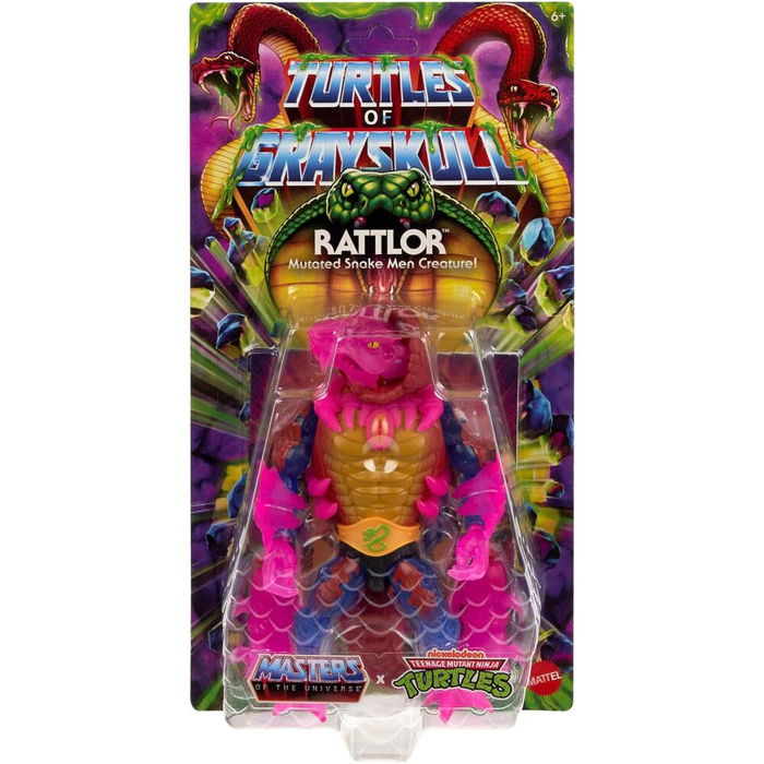 Mattel Figura Rattlor Masters of the Universe Turtles of Grayskull 14cm Articulada con Sonido y Minicómic