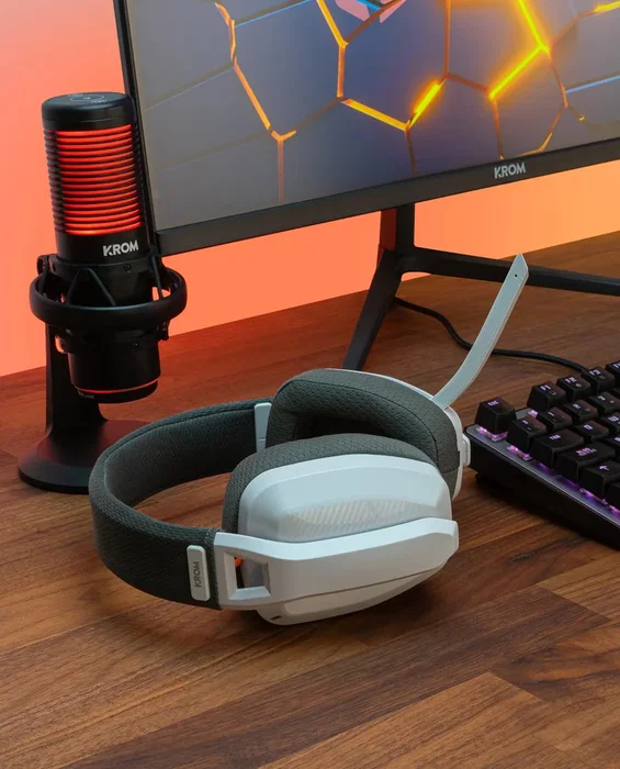 Krom Auriculares Gaming Kanji Inalámbricos Bluetooth 5.3 y Alámbricos Diadema PC PS5 PS4 SWITCH Altavoces 40mm Micrófono Integrado - Blanco