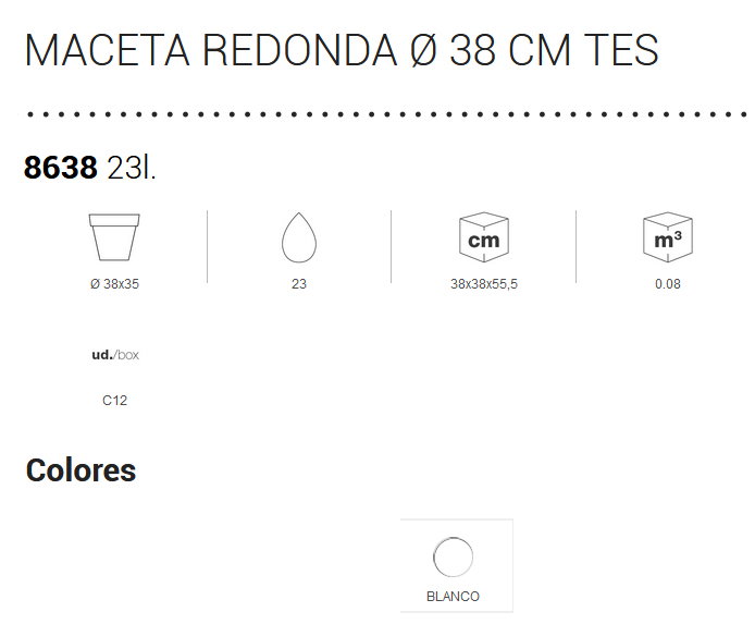 Plastiken Maceta Serie TES Redonda 38 cm Blanco