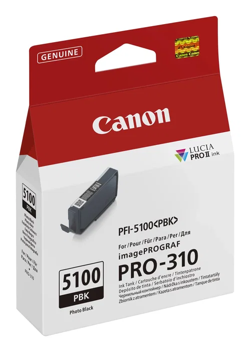 Canon PFI-5100 PBK Cartucho de Tinta Original Foto Negro 14.4 ml, Pack Individual - Compatible con ImagePROGRAF PRO-310