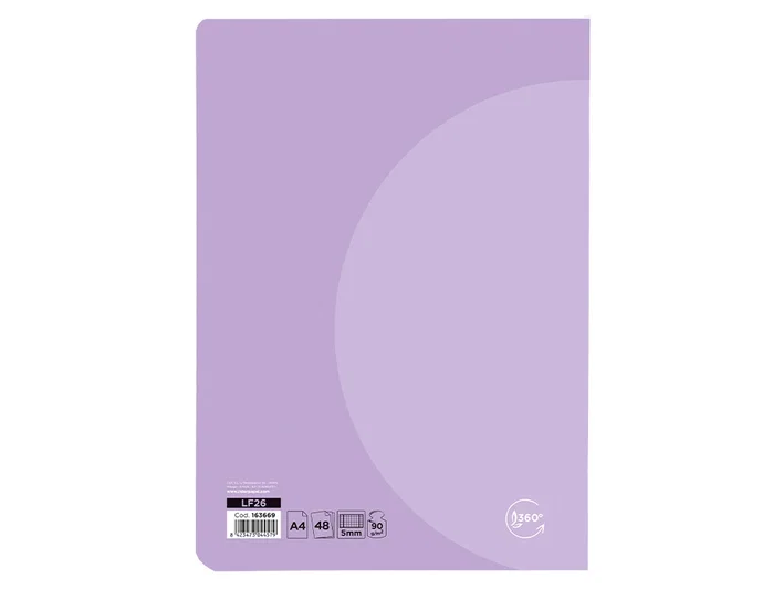 Liderpapel Libreta 360 Tapa Plástico A5 48 Hojas 90gr Cuadro 5mm Doble Margen Colores Pastel