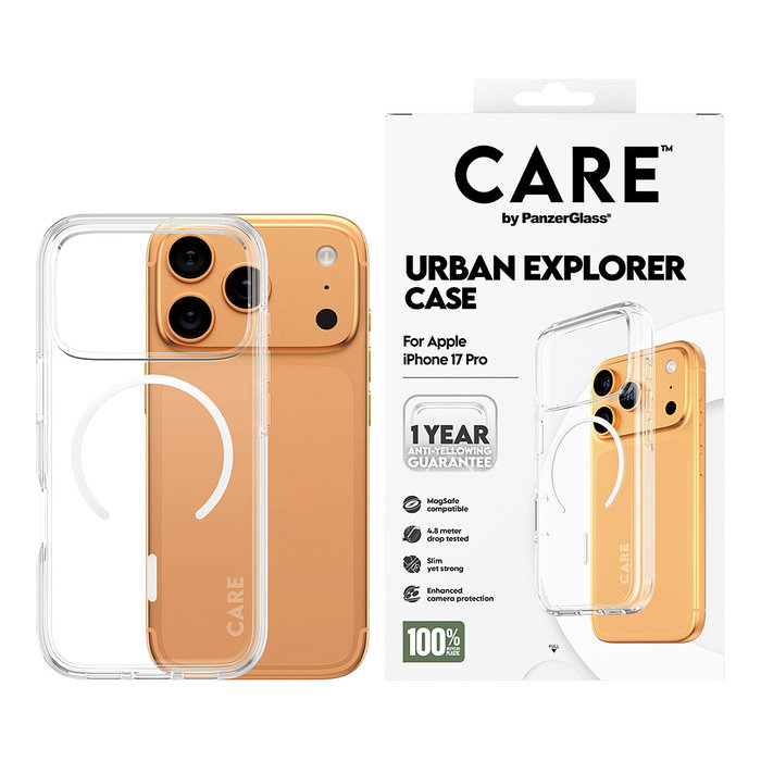 PanzerGlass CARE Urban Explorer Case Transparente con MagSafe para iPhone 17 Pro PanzerGlass CARE Urban Explorer Case Transparente con MagSafe para iPhone 17 Pro