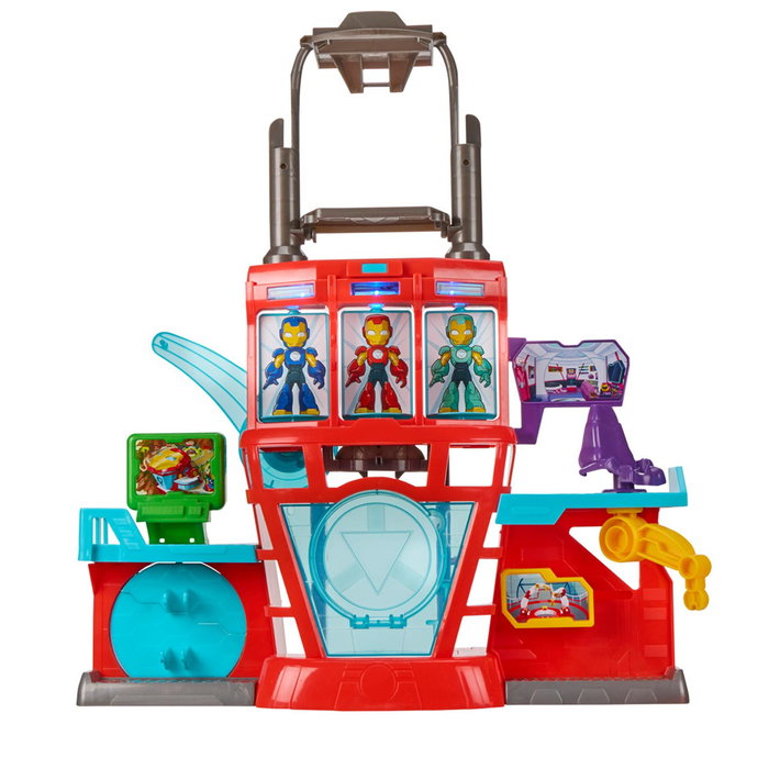 Hasbro G1259 Marvel Iron Man Cuartel General Playset 2 en 1 con Máscara para Disfraz, Juguete para Niños de +3 años (Idiomas: Inglés, Francés, Alemán, Portugués, Español)