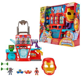 Hasbro G1259 Marvel Iron Man Cuartel General Playset 2 en 1 con Máscara para Disfraz, Juguete para Niños de +3 años (Idiomas: Inglés, Francés, Alemán, Portugués, Español)