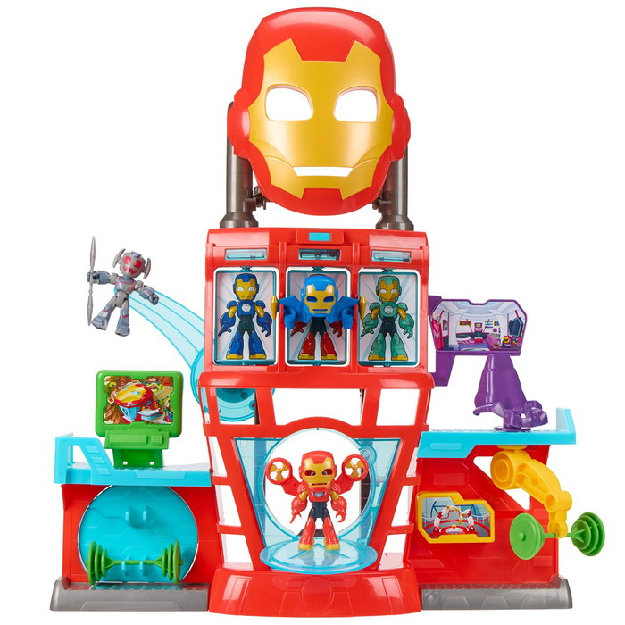 Hasbro G1259 Marvel Iron Man Cuartel General Playset 2 en 1 con Máscara para Disfraz, Juguete para Niños de +3 años (Idiomas: Inglés, Francés, Alemán, Portugués, Español)