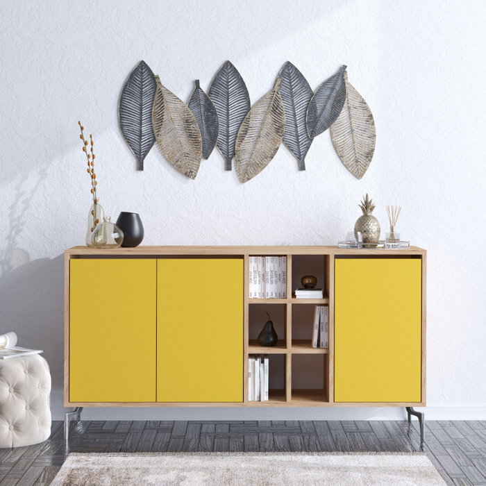 Hanah Home KAJA Consola Moderna Roble y Amarillo 140cm x 94cm x 40cm Hanah Home KAJA Consola Moderna Roble y Amarillo 140cm x 94cm x 40cm