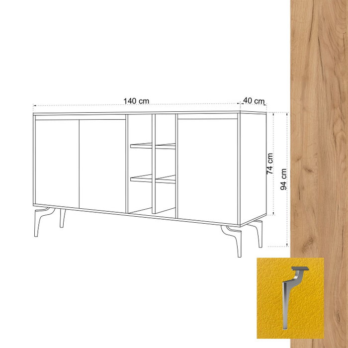 Hanah Home KAJA Consola Moderna Roble y Amarillo 140cm x 94cm x 40cm Hanah Home KAJA Consola Moderna Roble y Amarillo 140cm x 94cm x 40cm