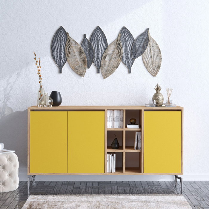 Hanah Home KAJA Consola Moderna Roble y Amarillo 140cm x 94cm x 40cm Hanah Home KAJA Consola Moderna Roble y Amarillo 140cm x 94cm x 40cm