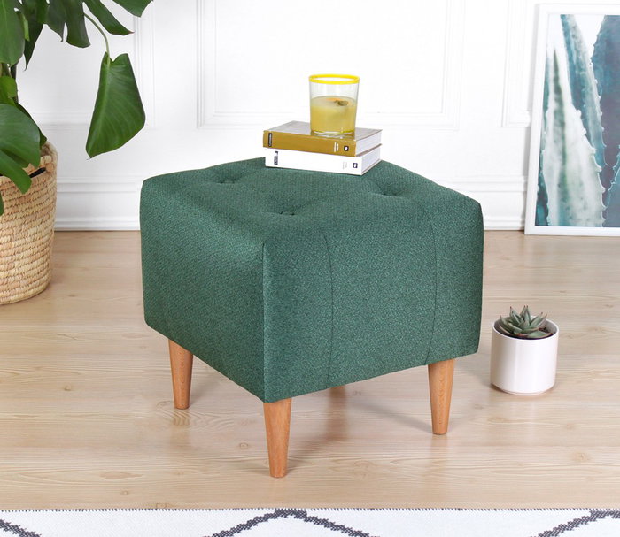 Atelier Del Sofa Puf Tomp v2 Verde Algodón y Terciopelo 43 cm Reposapiés Asiento Decorativo Hotel Estilo Bohemia Lujo