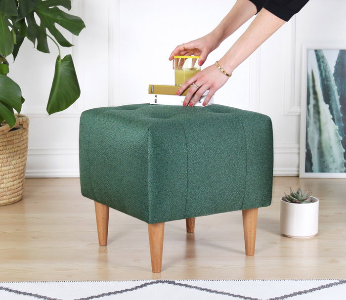Atelier Del Sofa Puf Tomp v2 Verde Algodón y Terciopelo 43 cm Reposapiés Asiento Decorativo Hotel Estilo Bohemia Lujo