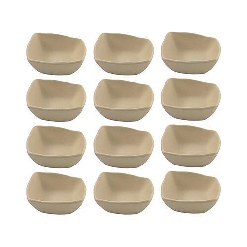 Summa Bol Io Cuadrado de Gres, Crema, 13.5x13.5x4 cm, Capacidad 26 cl (Set de 12)