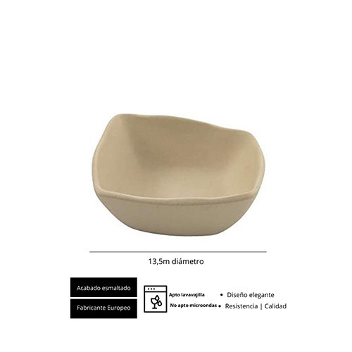 Summa Bol Io Cuadrado de Gres, Crema, 13.5x13.5x4 cm, Capacidad 26 cl (Set de 12)