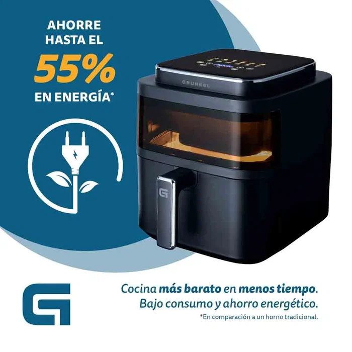 Grunkel BLACKLIGHTFRYER Freidora de Aire Caliente sin Aceite, 6L, 1400W, 12 Programas, Control Táctil Digital, Negro