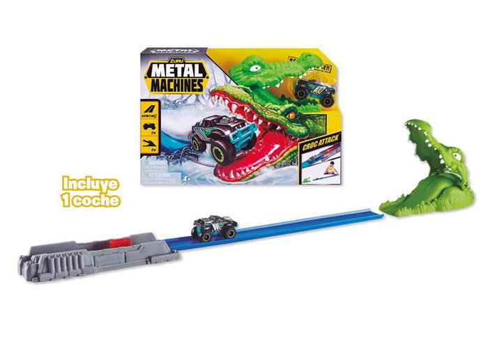 Zuru Pista Metal Machines Croc Attack con 1 Coche Incluido, Pista de Carreras con Rampa de Acrobacias, Juguete para Niños a partir de 3 Años