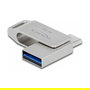 DeLOCK USB 3.2 Gen 1 (5 Gbps) - Lápiz de memoria 64GB USB-C + USB-A, carcasa metálica plateada, velocidad 100 MB/s, giratorio, plug and play