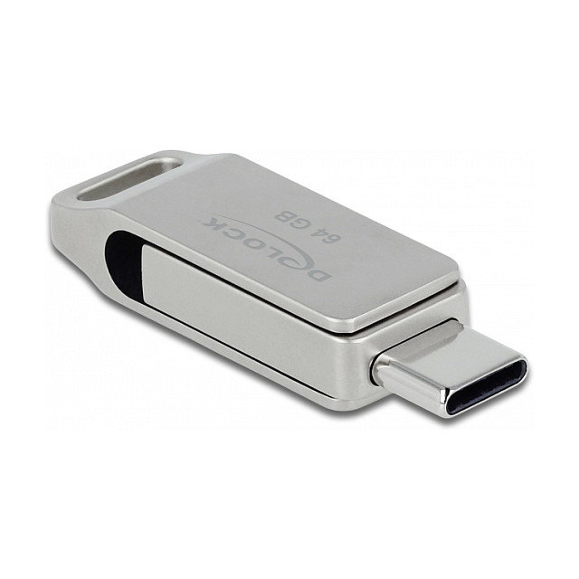 DeLOCK USB 3.2 Gen 1 (5 Gbps) - Lápiz de memoria 64GB USB-C + USB-A, carcasa metálica plateada, velocidad 100 MB/s, giratorio, plug and play DeLOCK USB 3.2 Gen 1 (5 Gbps) - Lápiz de memoria 64GB USB-C + USB-A, carcasa metálica plateada, velocidad 100 MB/s, giratorio, plug and play
